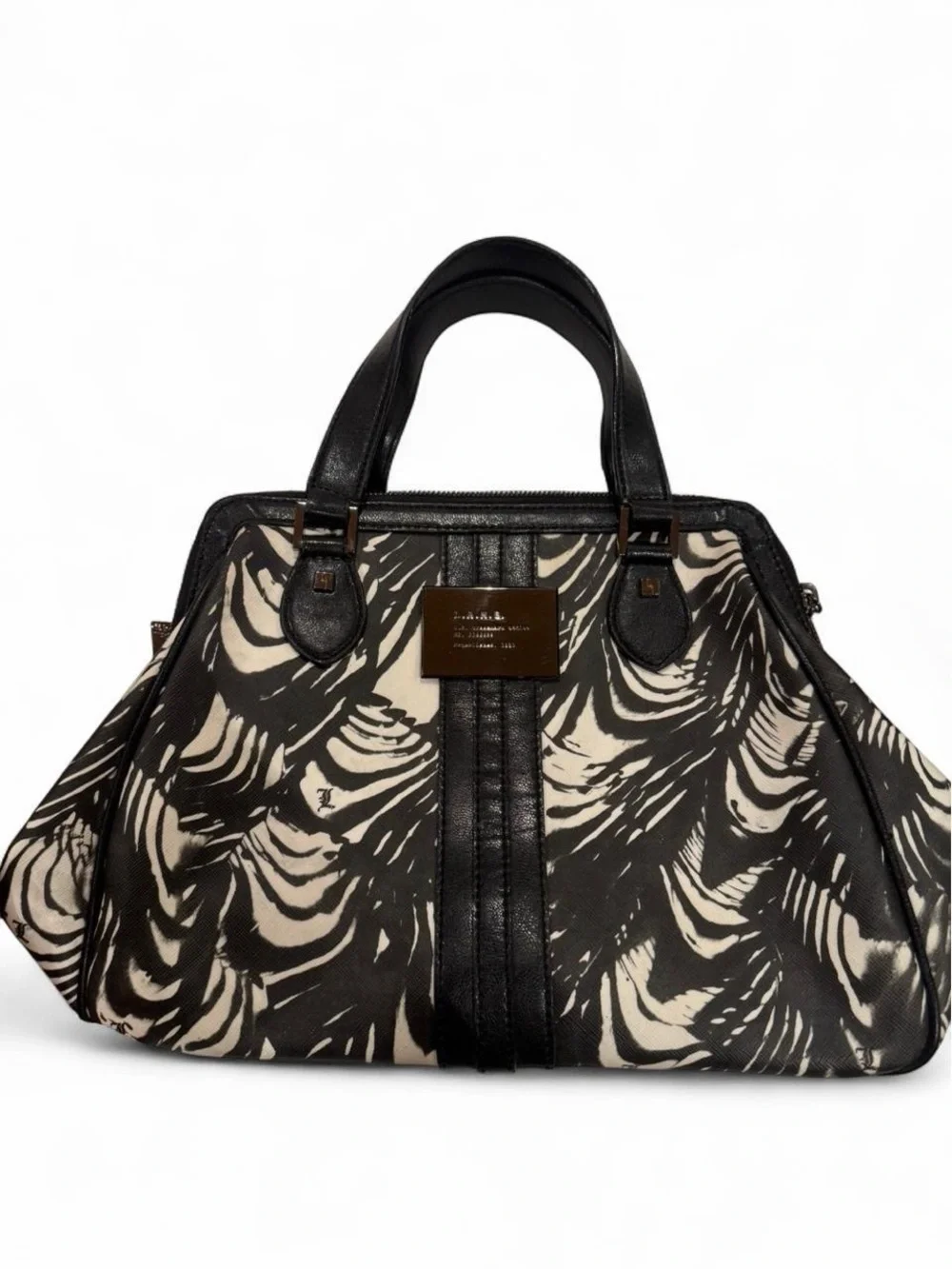 L.A.M.B. Black & Cream Patterned Satchel with Top Handles